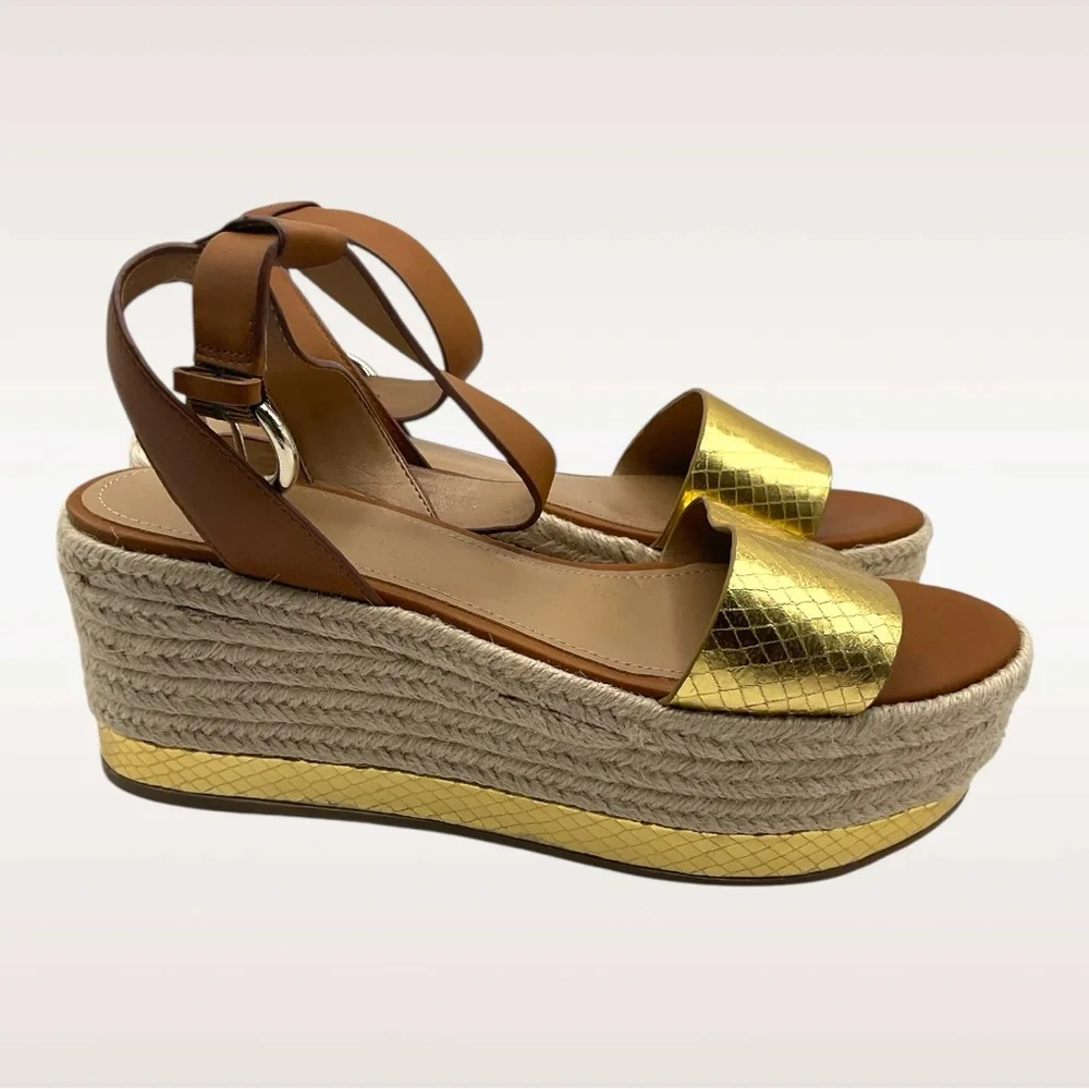 Marc Fisher Gold and Brown Espadrille Wedges - Picture 1 of 4